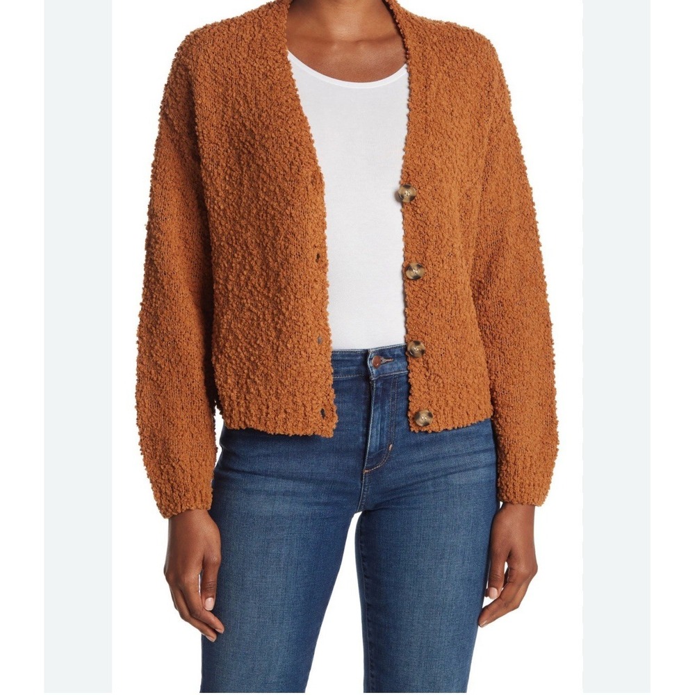 Sanctuary Golden‎ Brown Fuzzy Button Up Sweater Cardigan Womens XS Oversized